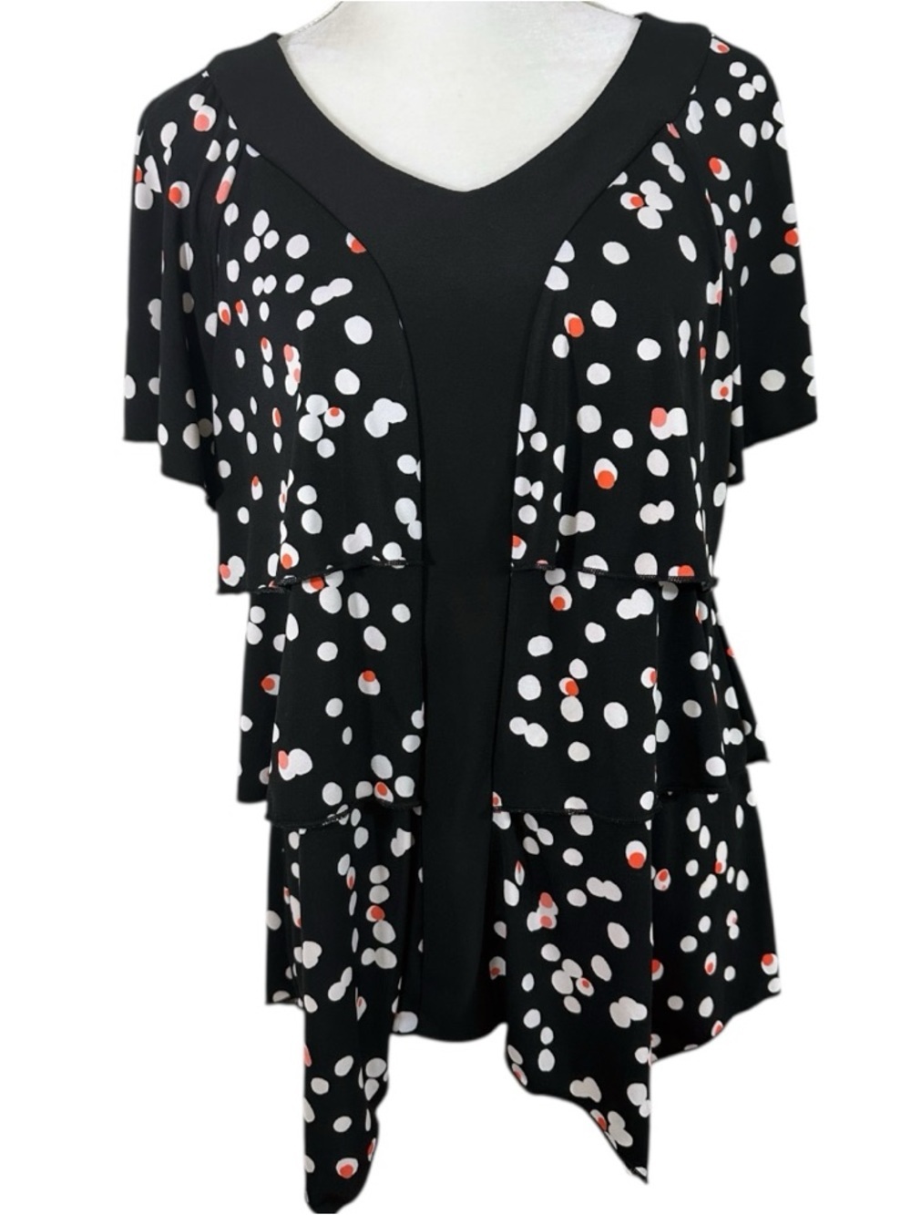 Christropher & Banks Black Polkadot Layered Blouse Size Large